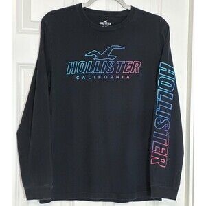 Hollister Rainbow Spell Out Long Sleeve T Shirt Black Small Retro Graphic Logo